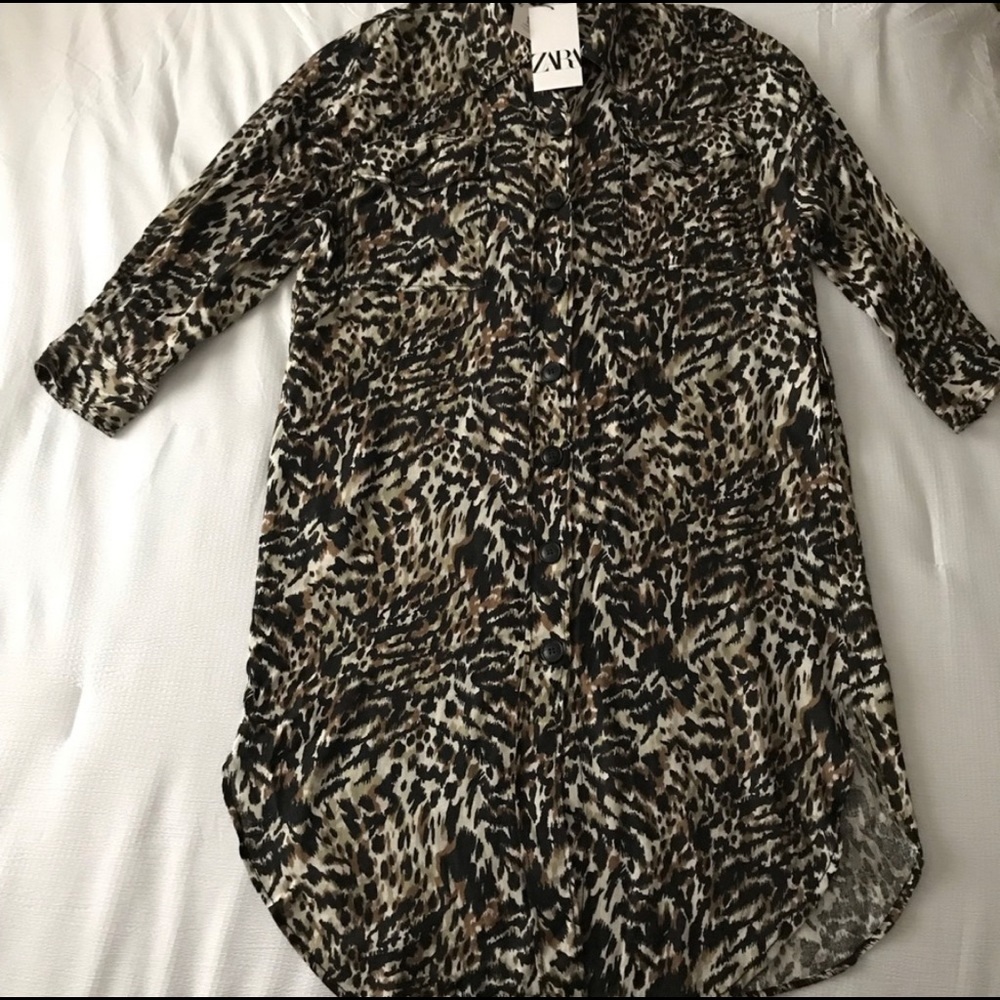 NWT Zara Leopard Print shirtdress shirt dress - Picture 3 of 10